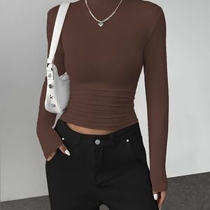 Women's Classic Mock Turtleneck Long Sleeve Dark Coffee Top Size XL PINKMSTYLE